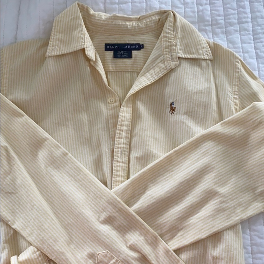 Ralph Lauren Beige Striped Button Down Shirt